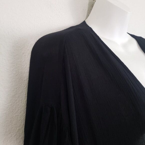 Boutique + Kimono Top 1X Black Floral Embroidered Boho Flowy Beachy Lightweight - Picture 5 of 10